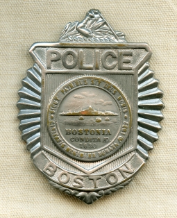 Nice 1940's 1950's Boston MA Police Brinks / Clamshell / Sunburst Radiator Police Badge #5040