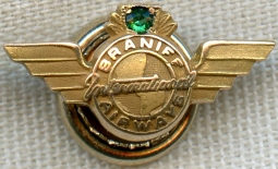 Ca. 1950's Braniff International Airways 10K Gold Long Service Pin with Emerald