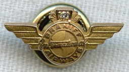 1950s Braniff International Airways 10K Lapel Pin with Diamond Chip