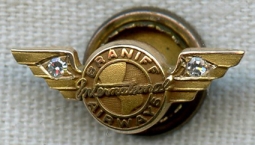 Late 1940s Braniff International Airways 10K Lapel Pin with 2 Diamond Chips