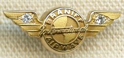 Beautiful 1950s Braniff 20years Long Service Lapel Pin 10K gold with 2 Diamonds