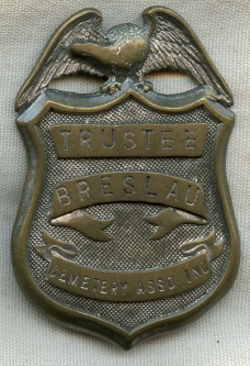 Unique 1950s - 1960s Trustee Badge for the Breslau Cemetery Association of Lindenhurst NY