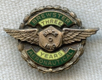 Scarce, Numbered, Early WWII Brewster Aeronautical Corp. 3 Years of Service Pin