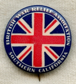 WWII British War Relief of Southern California Celluloid Pin by Western Badge