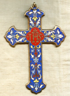 Beautiful Early 20th C. Bishop's or  Archbishop's Service Cross. Enameled Bronze, made in France