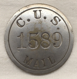Ca 1900 Chicago Union Station Railroad Mail Handler Badge #1589 PIN BROKEN