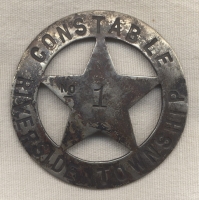 Circa 1890s-1900s Riverside, Kansas Constable Number 1 Circle Star Badge (Excavated)