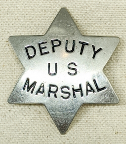 Nice Circa 1900 "Old West" Deputy US Marshal 6 Point Star Badge Smaller Field Deputy Size
