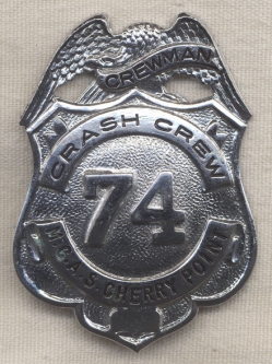 Circa 1950 US Marine Corps Air Station USMCAS Cherry Point Crash Crew Badge #74