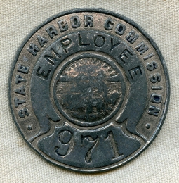 WWII Era California State Harbor Commission Employee Badge in Plated White Metal