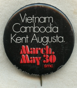 Large 1970 Anti-War Protest March Pin from the Student Mobilization Committee