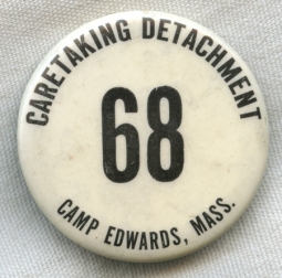 1940s Camp Edwards (Massachusetts) Worker ID Badge "Caretaking Detachment"