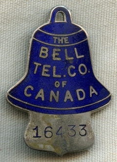 Cool 1920's - 1930's Bell Telephone Co. of Canada #'d Employee Badge by J.R. Gaunt