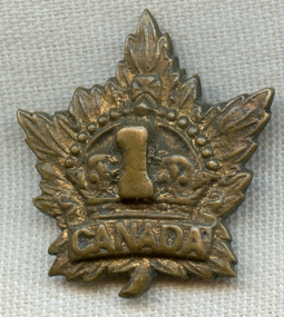 RARE Ca. 1914 1st Canadian Expeditionary Forces Provisional Collar Badge for Enlisted Personnel