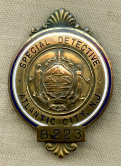Great Ca 1910's Atlantic City NJ Special Detective Badge by Robbins
