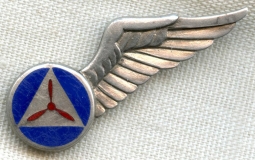 Rare WWII Civil Air Patrol Observer Wing in Enameled Silver by Robbins Co.