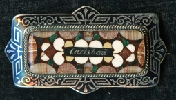 Beautiful 1880's - 1890's Carlsbad, California Enameled Stone Mosaic Souvenir Brooch