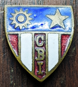 Nice WWII Indian Made CBI Overseas Cap Badge or DI with CBI down the center. Enameled Brass original