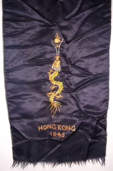 Cool Late WWII CBI Theatre Hong Kong 1945 Souvenir Scarf with Embroidered Dragon