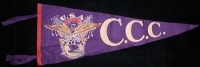 Great 1930's Purple Felt Civilian Conservation Corps (CCC) Pennant with Multicolor Flocking