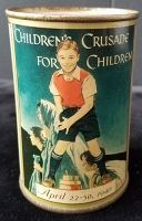 Poignant Early WWII Battle of Britain & France Children's Crusade for Children Donation Tin Bank