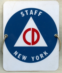 Great Cold War Era Civil Defense Staff Celluloid Arm Badge for New York