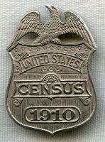 Beautiful 1910 US Census Eumerator Badge