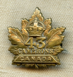 WWI 43rd CEF (Canadian Expeditionary Forces) Enlisted Rank Collar Badge. Converted to Pinback.