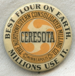 Vintage Early 1900s Ceresota Flour Advertising Celluloid Pin