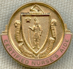 Scarce 1950's Massachusetts Certified Nurse's Aide Lapel Pin by Balfour in Sterling and 10K