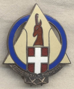 Beautifully Enameled 1930s Ecole de Ski Chamonix (Ski School) Badge