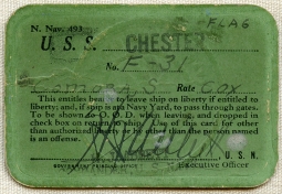 Rare WWII USN Liberty Pass from Heavy Cruiser U.S.S. Chester (CA-27)