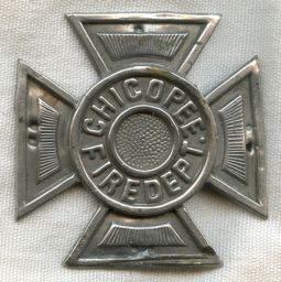 Early (1870s) Chicopee, Massachusetts Fire Department Hat Badge, Sew-On Type