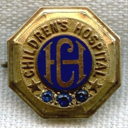 1945 Nurse Graduation Pin for Children's Hospital 14K Gold with Sapphires