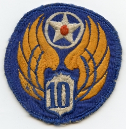 Nice WWII Chinese Made USAAF 10th Air Force Shoulder Patch, Silk on Silk Embroidering