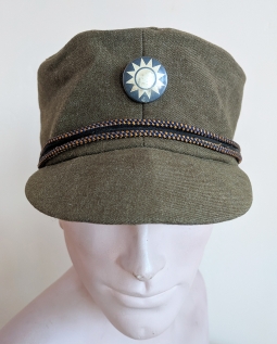 WWII Unique Field Made Chinese Fatique Cap w Celluloid Star & USAAF Braid "Chin Strap