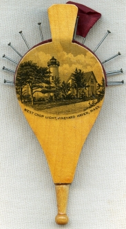 Wonderful 1890's West Chop Light Treen Pincushion Mauchline Ware