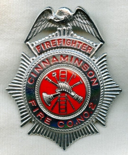 Large 1970s - 1980s Cinnaminson New Jersey Fire Co #2 Hat Badge
