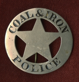 Fabulous, Iconic 1870's- 80's COAL & IRON Police LARGE Circle Star Badge from PA.