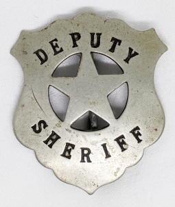 Great Old West ca 1880's - 1890's Circle Cut-out Shield Deputy Sheriff Badge in nickel with VERY han