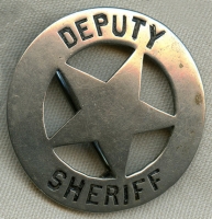 Great 1880's - 1890's Hand Stamped & Formed Old West Deputy Sheriff Inverted Circle Star Badge