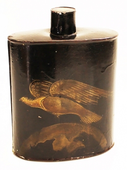 Wonderful Stenciled Civil War Powder Tin Dated 1861. Patriotic Eagle & Globe Motif