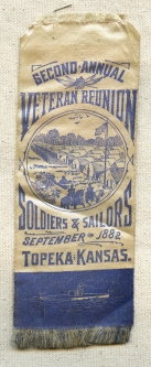 Rare, Early Civil War Veteran's Reunion Ribbon from the Wild West: Topeka, Kansas in 1882! USS Monit