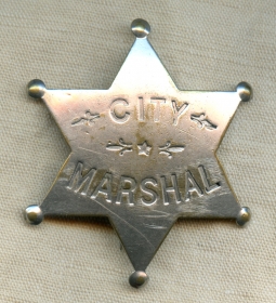 Ca 1900's - 1910's Old West City Marshal 6pt Star Badge by Noted Kansas City Firm H. C. LIEPSNER