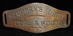 1880's Ft. Wayne, IN Sanborn's Dray Coal & Wood Wagon Driver's Hat Badge