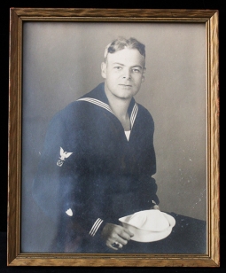 Nice WWII US Coast Guard Sailor Portrait Photo in Period Wood Frame