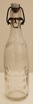 Nice 1900s M.H. Cobe & Co. Boston Mass Blob Top Pre-Pro Beer Bottle with Advertising Ceramic Top