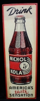Great Vintage 1940's - 1950's Nichol Kola Embossed & Lithographed Tin Advertising Sign