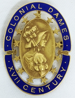 Gorgeous 1910's 14K Gold Member Badge of the Colonial Dames XVII Century