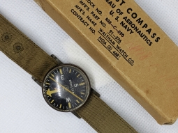 Scarce WWII USN Pilot Wrist Compass by Waltham watch Co. with Original Box